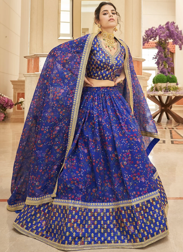 Royal Blue Organza Embroidered Work Lehenga Choli For Wedding
